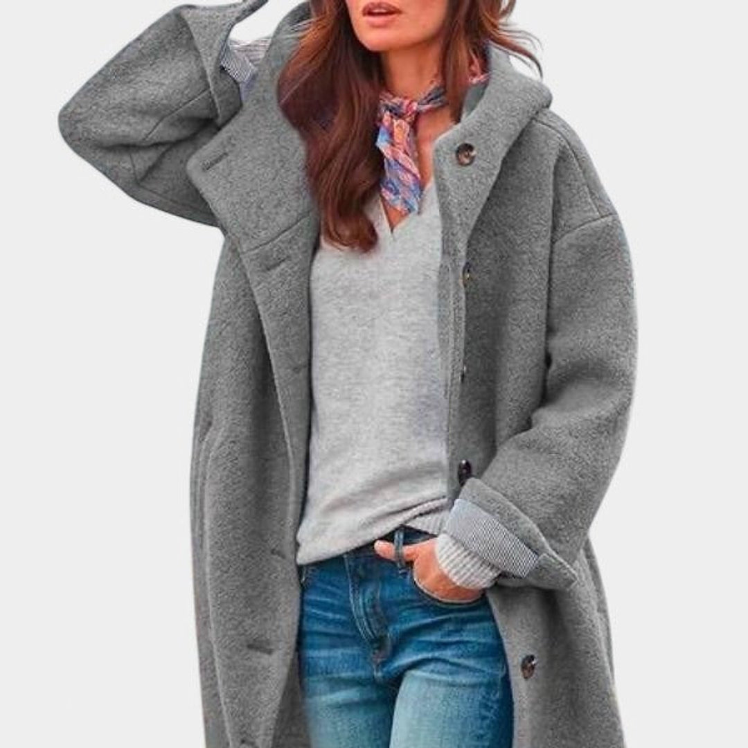 Uomaboutique Astrid lang frakke med hætte 2