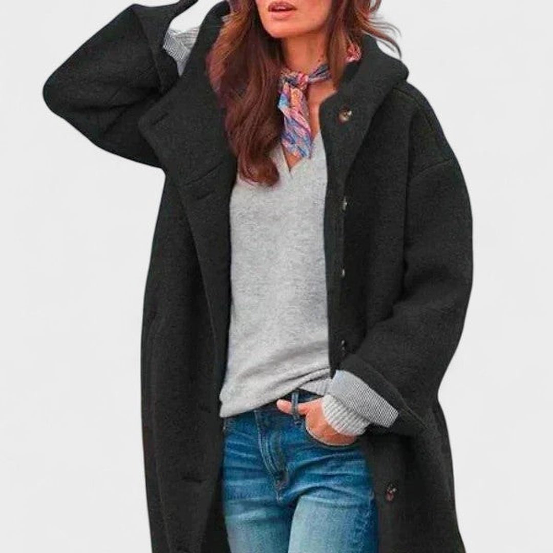 Uomaboutique Astrid lang frakke med hætte 3